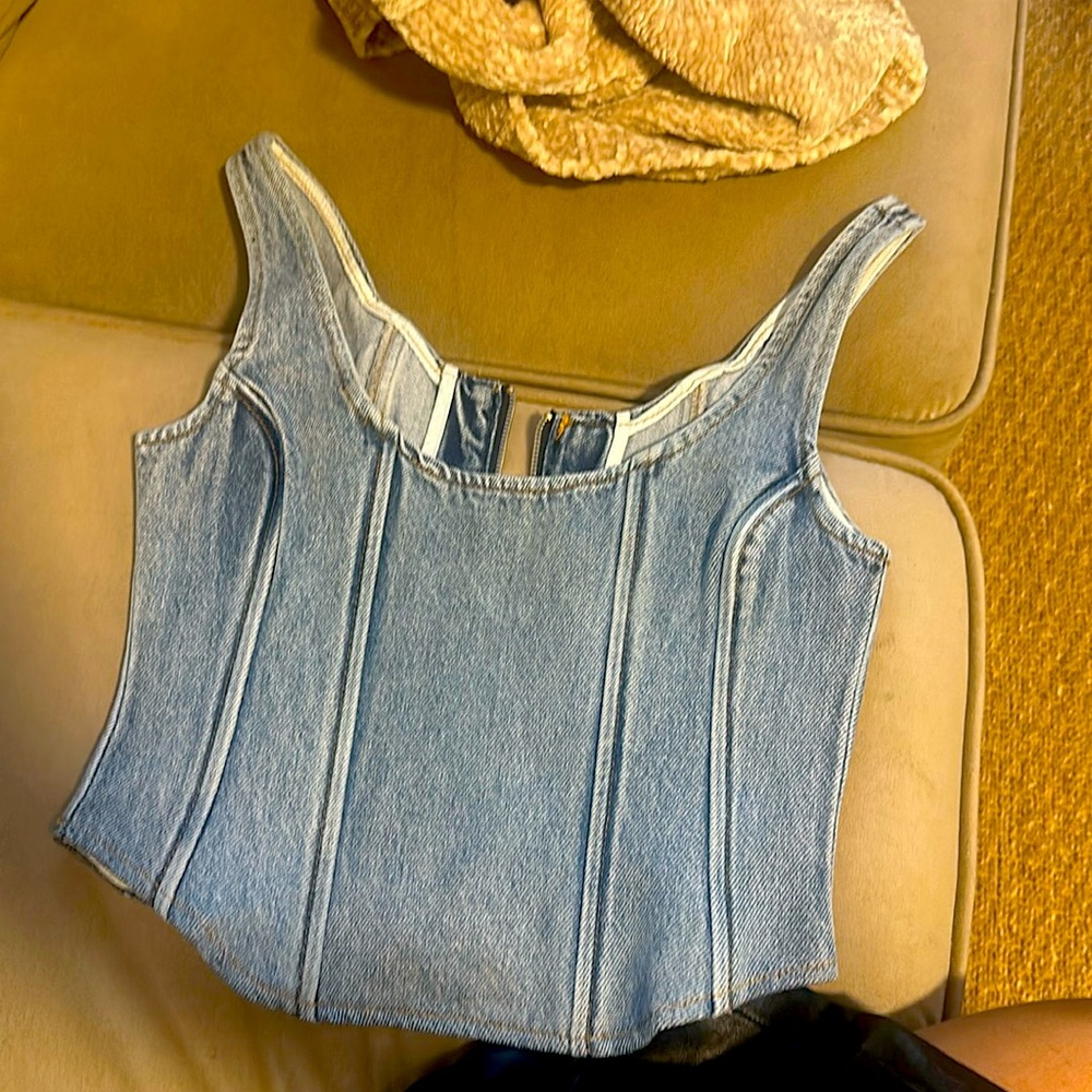 Denim scoop neck corset top - WeWoreWhat